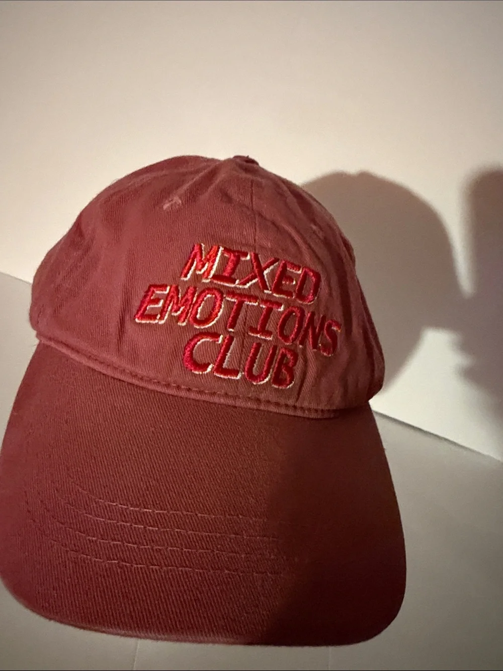 Bershka Mixed Emotions Club Embroidered Baseball Cap Burgundy Adjustable Hat